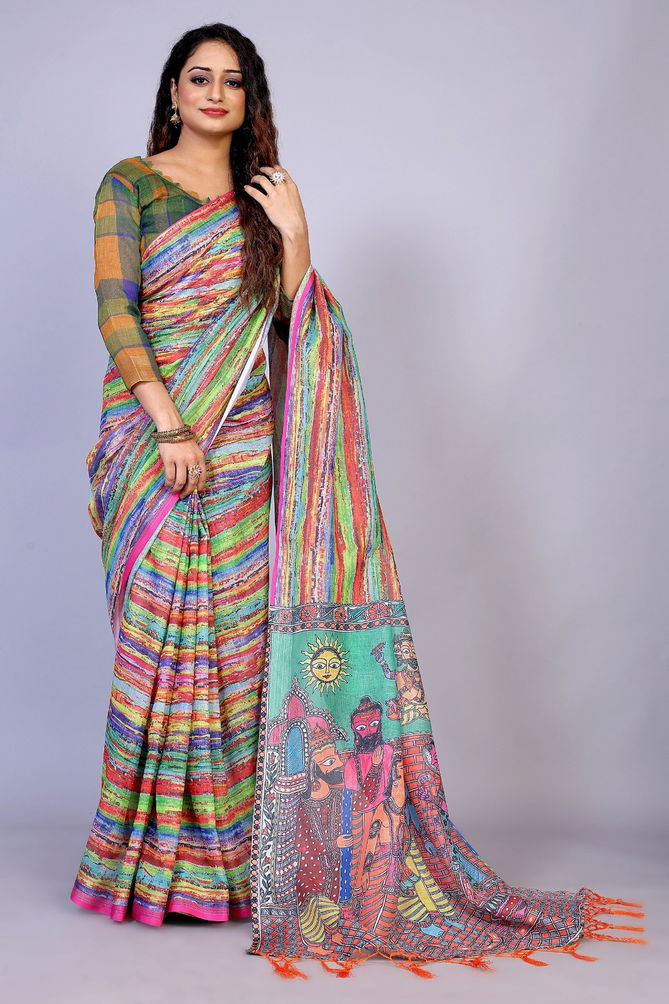 Bhargavi Pure Linen Printed Sarees Catalog